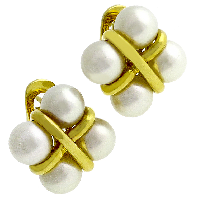 Esate Mikimoto 8.5mm Cultured Pearl 18k Yellow Gold Earrings