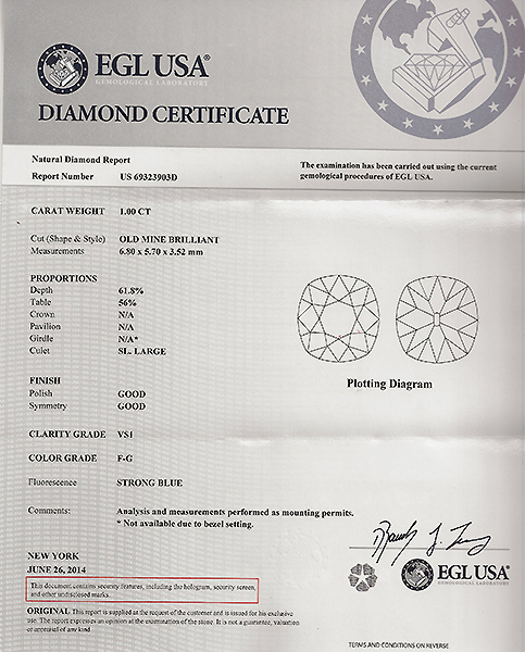 egl certified 1.00ct diamond engagement ring photo 1