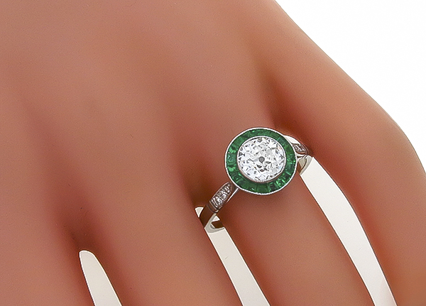 egl certified 1.19ct diamond emerald engagement ring photo 1