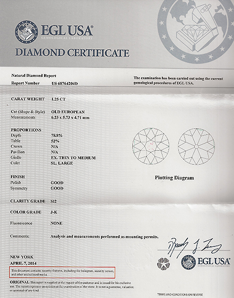 egl certified 1.25ct diamond engagement ring photo 1