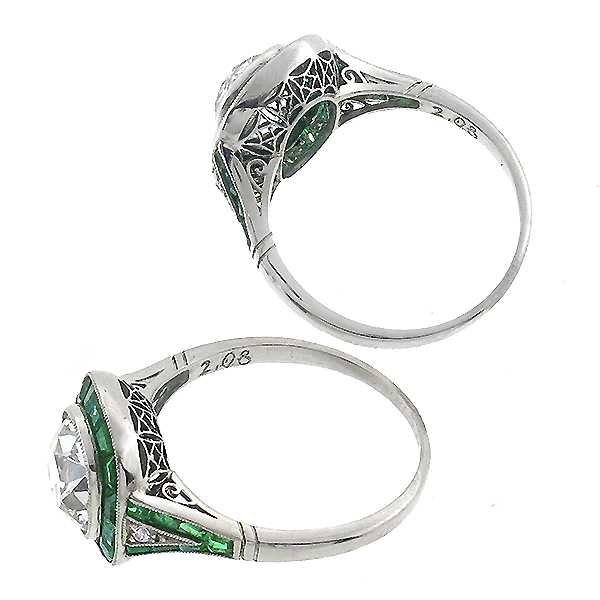 diamond emerald  platinum engagement ring 1