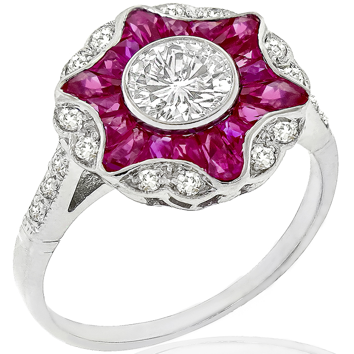 0.59ct Diamond Ruby Gold Engagement Ring 