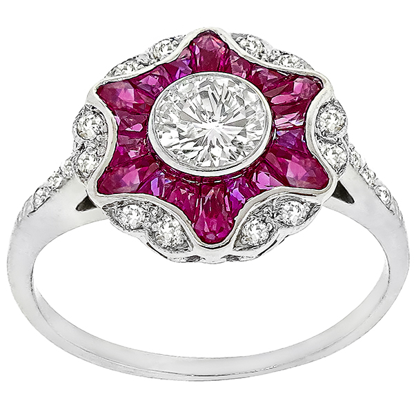 0.59ct Diamond Ruby Gold Engagement Ring 