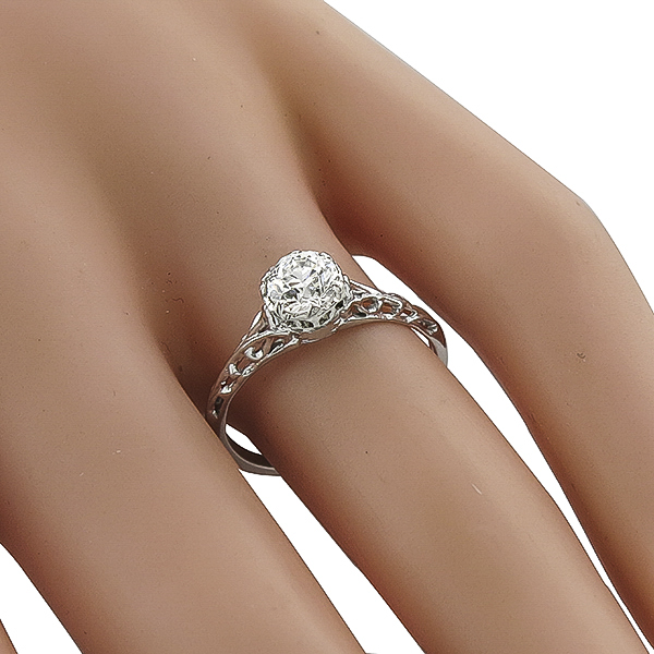 Edwardian 0.46ct Old Mine Brilliant Diamond Platinum Engagement Ring 