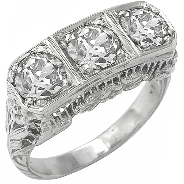 vintage 1.70ct diamond 18k gold anniversary ring 3/4 view photo