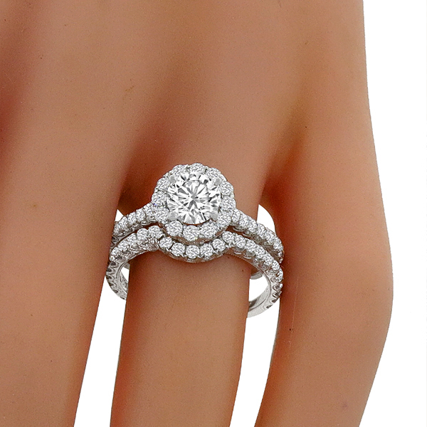 Edwardian Style 0.70ct Round Cut Diamond 18k White Gold Engagement Ring & Wedding Band Set 