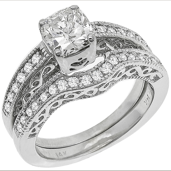 Estate Diamond Gold Engagement Ring & Wedding Band Set 