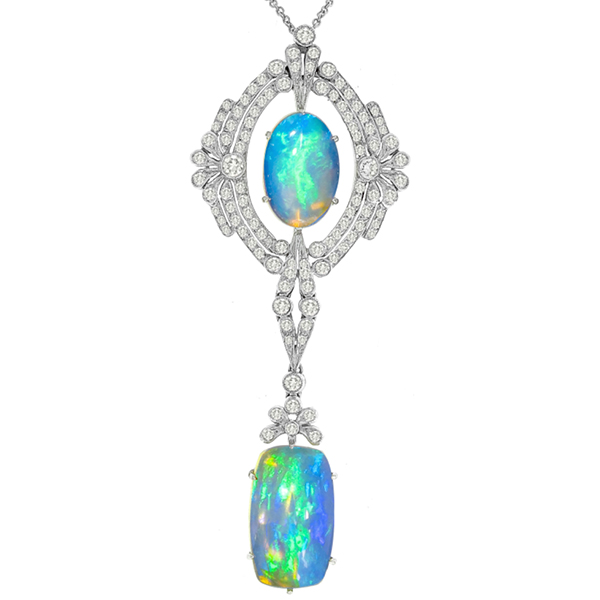 Estate Opal Diamond Gold Pendant