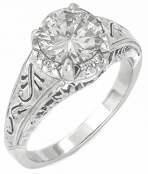 edwardian style 1.38ct diamond platinum engagement ring 3/4 view photo