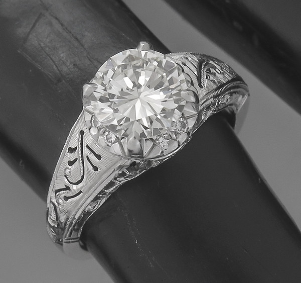 edwardian style 1.38ct diamond platinum engagement ring 3/4 view photo