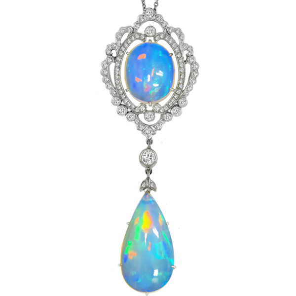 Antique Style Opal Diamond Pendant