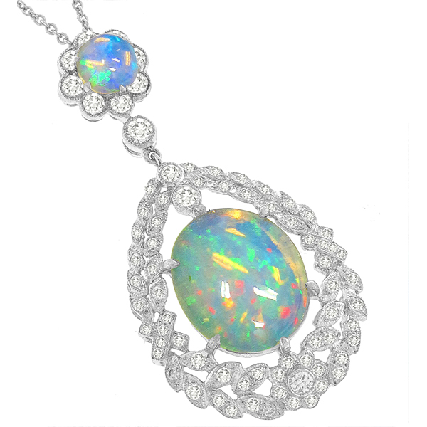 Antique Style Opal Diamond Pendant