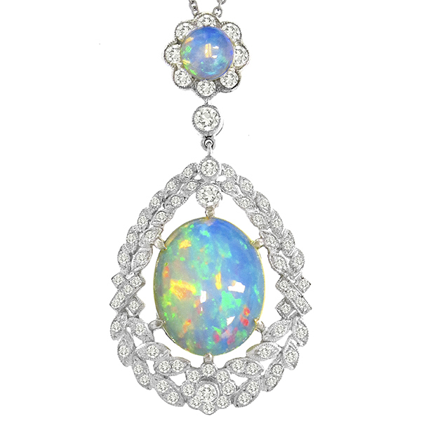 Antique Style Opal Diamond Pendant