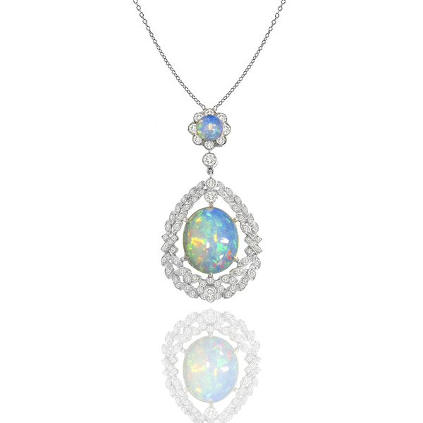 Antique Style Opal Diamond Pendant