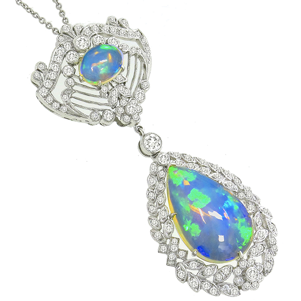 Antique Style Opal Diamond Pendant