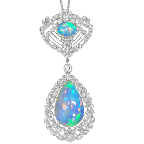 Antique Style Opal Diamond Pendant