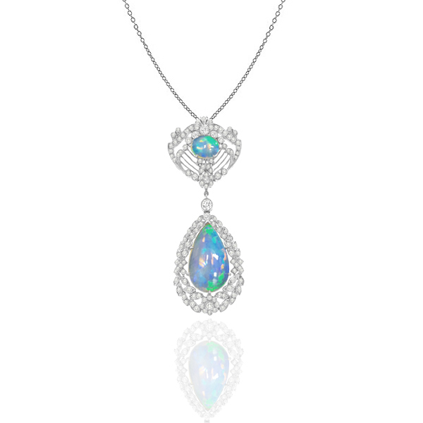 Antique Style Opal Diamond Pendant