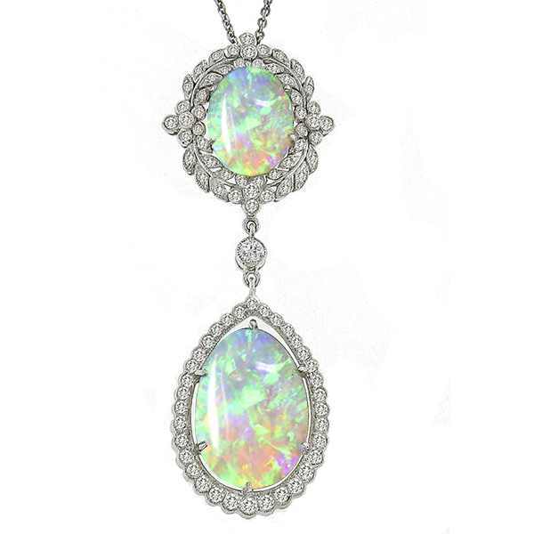 Antique Style 8.96ct Opal 1.00ct Diamond Pendant