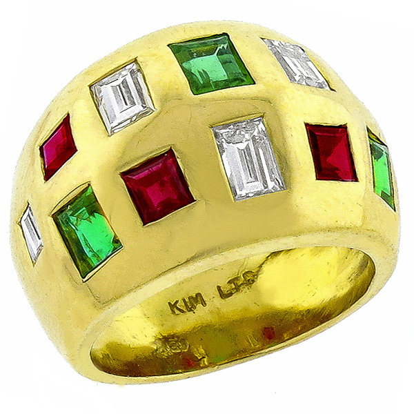 Emerald Ruby &  Diamond Gold Ring  