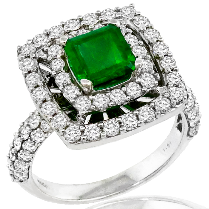 0.80ct Emerald 1.51ct Diamond Gold Ring