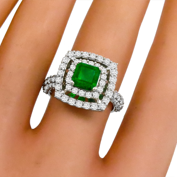 0.80ct Emerald 1.51ct Diamond Gold Ring