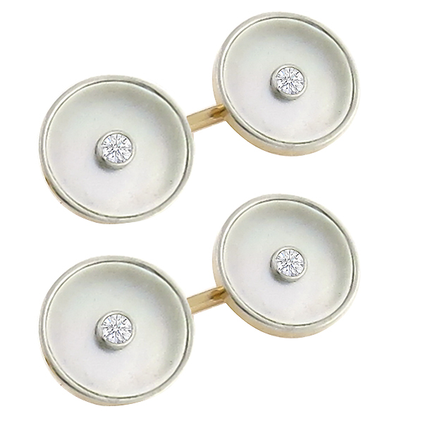 14k yellow and white gold mother of pearl diamond cufflinks 1