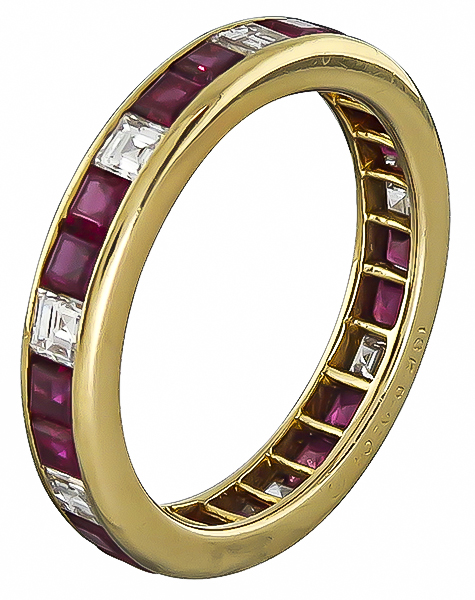 Estate 0.45ct Diamond 0.75ct Ruby Eternity Wedding Band