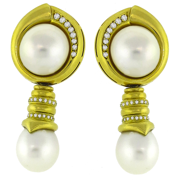 Diamond, Mabe & South Sea Pearl Earrings
