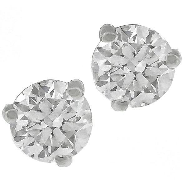 Estate 0.74cttw Round Cut Diamond 14k White Gold Martini Stud Earrings 