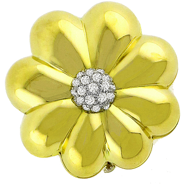 Diamond Gold Floral Pin  | Israel Rose
