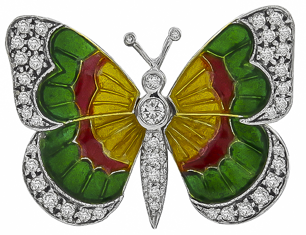Estate 1.00ct Diamond Enamel Butterfly Pin Photo 1