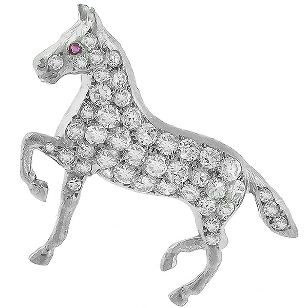 antique diamond platinum horse pin 1