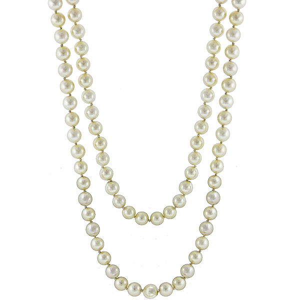 1.00ct Diamond Gold Clasp  Pearl Necklace 