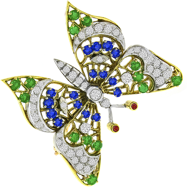 Diamond Sapphire  Emerald & Ruby  Gold Butterfly Pin
