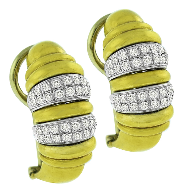Estate  1.00ct Round Diamond 18k Yellow and White Gold Cocoon Earrings