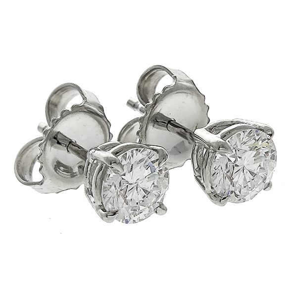 Estate 1.02ct Round Brilliant Diamond 14k White Gold Stud Earrings