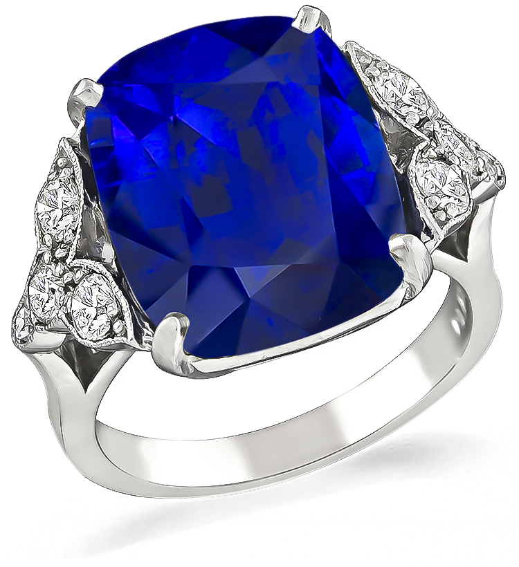 Estate 10.59ct Sapphire Diamond Engagement Ring