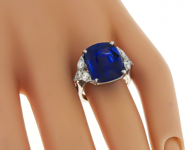 Estate 10.59ct Sapphire Diamond Engagement Ring