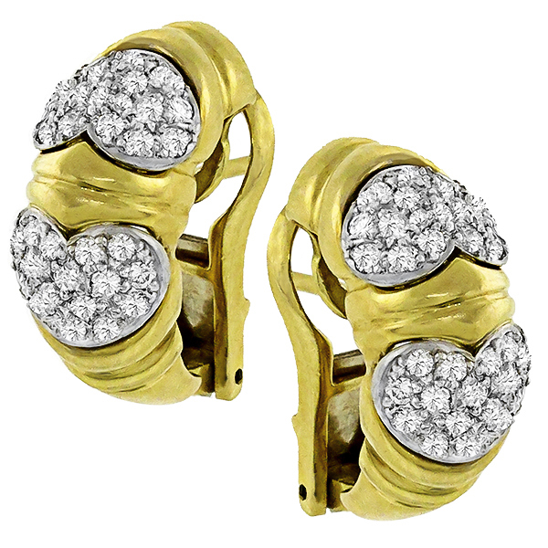 1.20ct Diamond 2 Tone Gold Heart Earrings