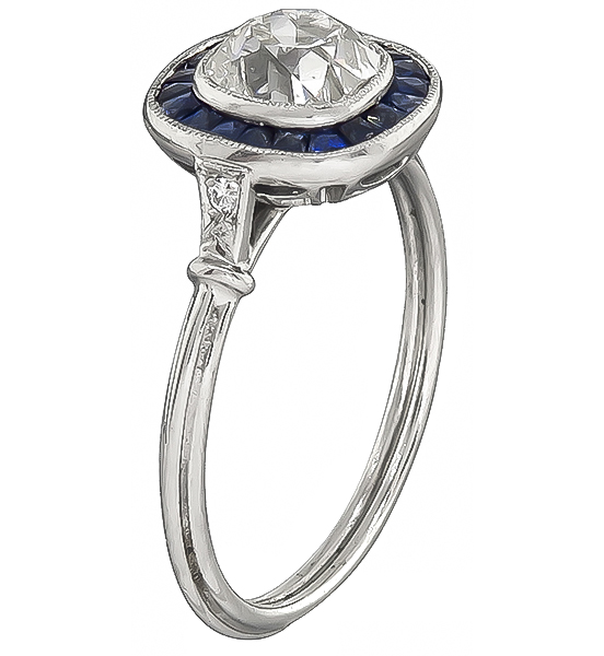 Estate 1.21ct Diamond Sapphire Engagement Ring