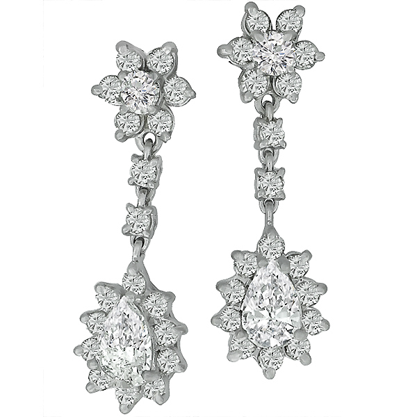 Estate 1.25ct Pear Shape Diamond 14k White Gold  Drop Earrings 