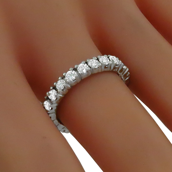 Estate 1.25ct Round Brilliant Cut Diamond Eternity 14k White Gold Wedding Band 