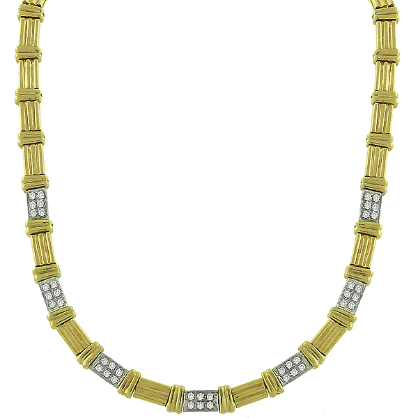 Estate 1.25ct Round Cut Diamond 14k Yellow & White Gold Necklace 