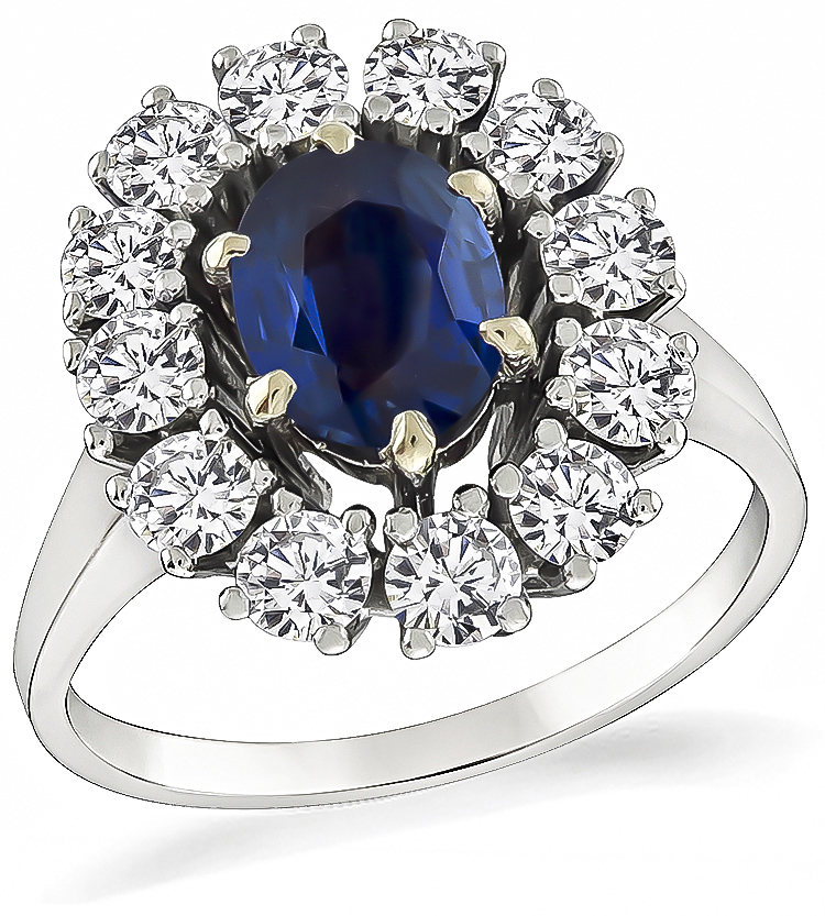 Estate 1.44ct Sapphire 1.10ct Diamond Engagement Ring