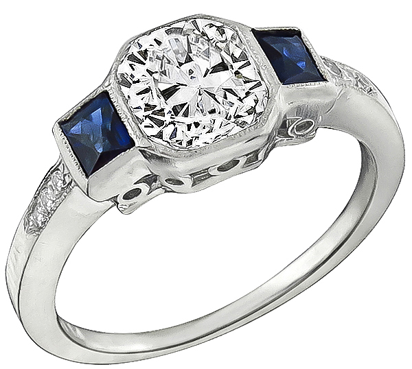 Estate 1.51ct Diamond 0.45ct Sapphire Engagement  Ring Photo 1