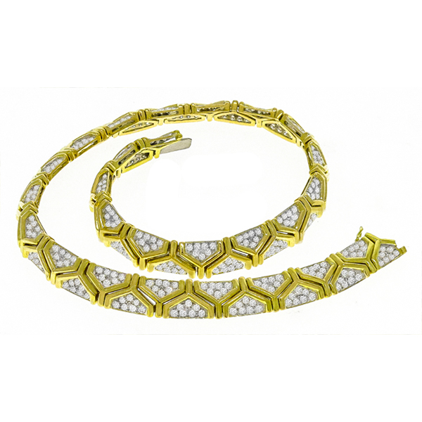 Estate 17.00ct Round Cut Diamond 18k Yellow & White Gold Geometric Necklace
