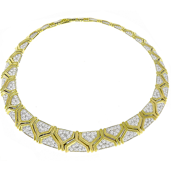 Estate 17.00ct Round Cut Diamond 18k Yellow & White Gold Geometric Necklace