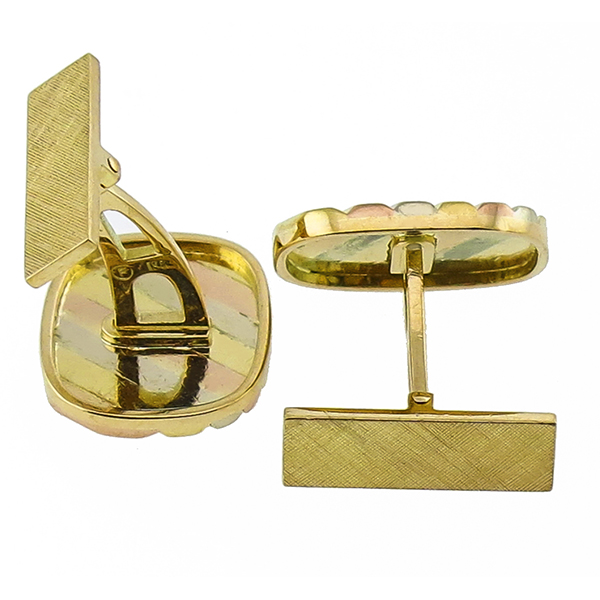 Estate 18k Yellow, Pink & White Gold  Pin Stripe Cufflinks