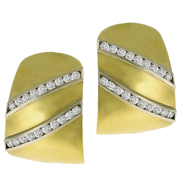 Estate 1.90ct Round Cut Diamond 14k Yellow Gold Earrings