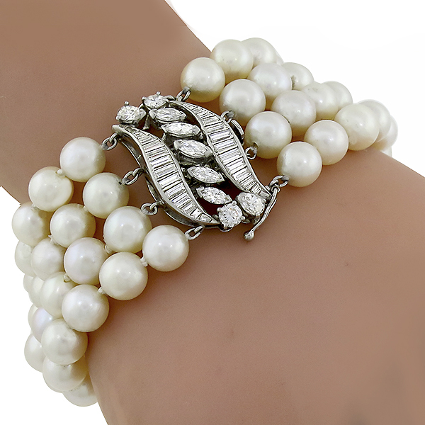 Diamond Pearl Gold Clasp Bracelet 
